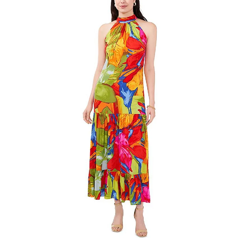 MSK Womens Printed Halter Maxi Dress