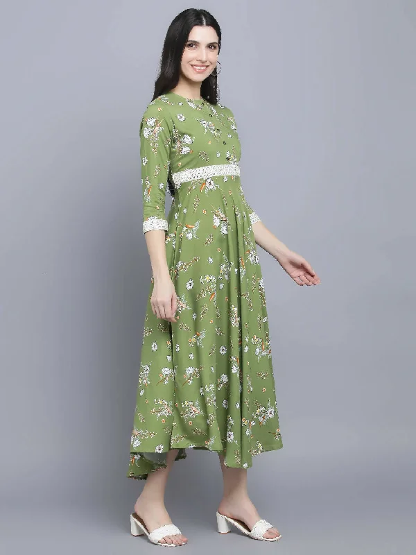 Myshka Women Green Floral Midi Dress