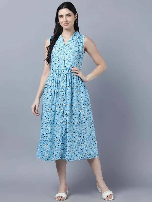 Myshka Women's Blue Floral Midi Dress