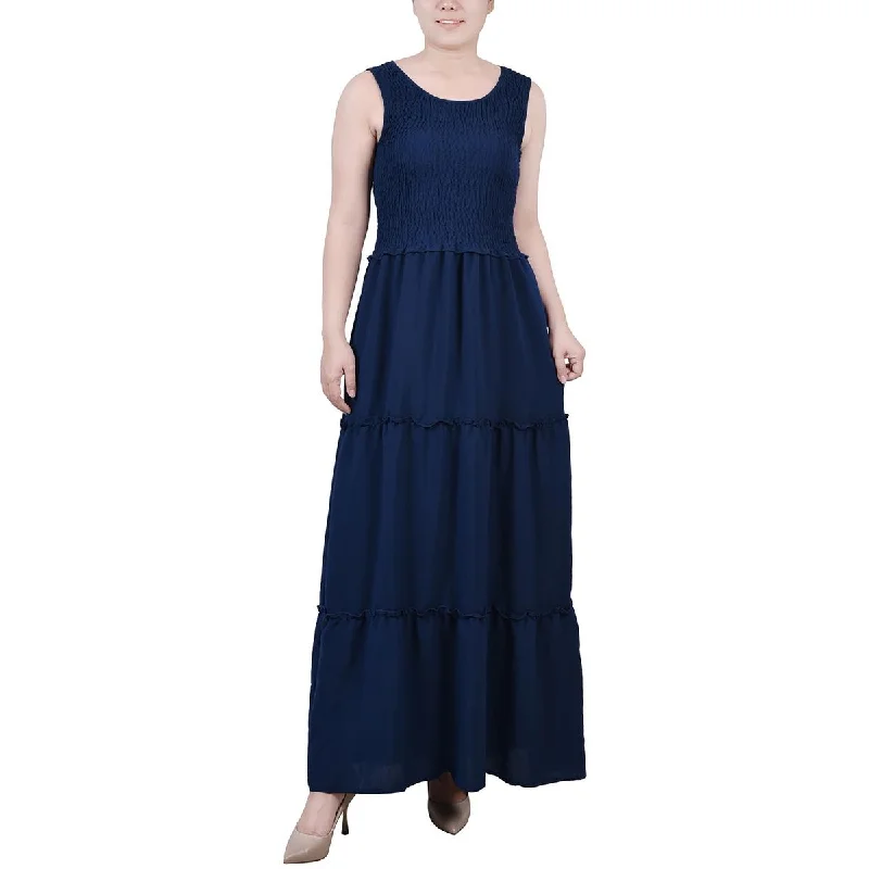 NY Collection Womens Smocked Tiered Maxi Dress