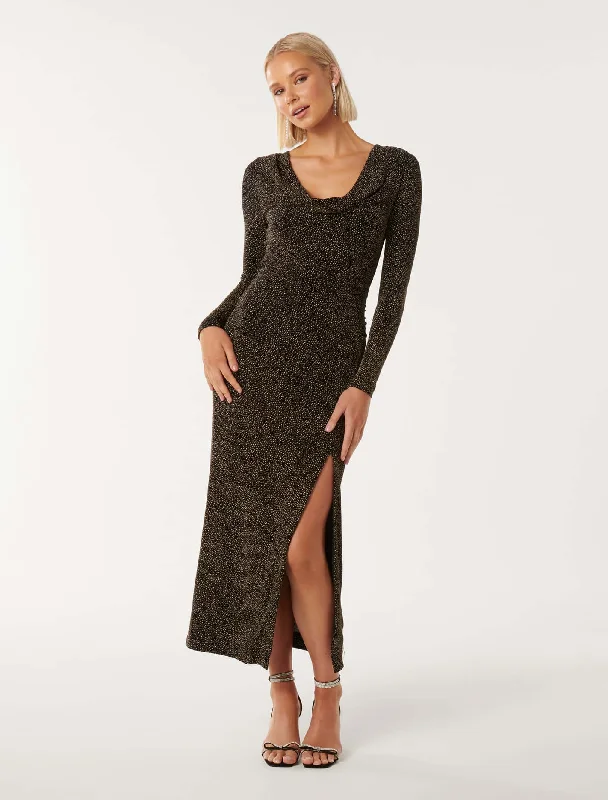 Reva Cowl Neck Glitter Midi Dress