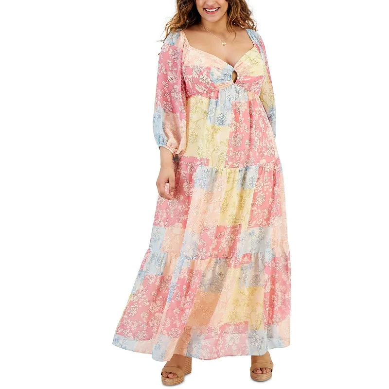 Taylor Womens Plus Patchwork Long Maxi Dress