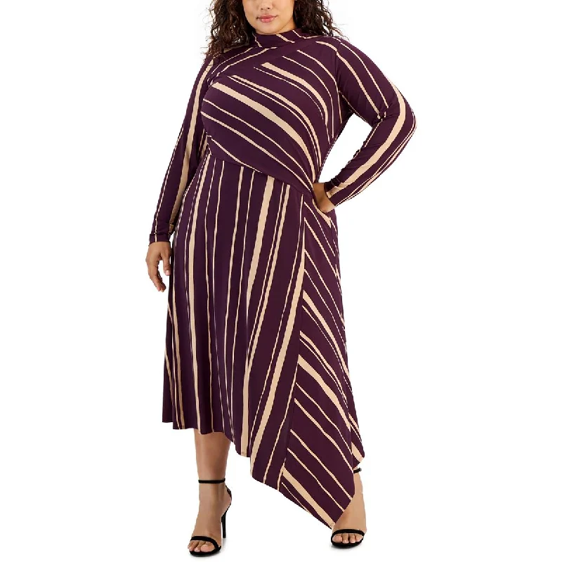 Taylor Womens Striped Asymmetric Maxi Dress