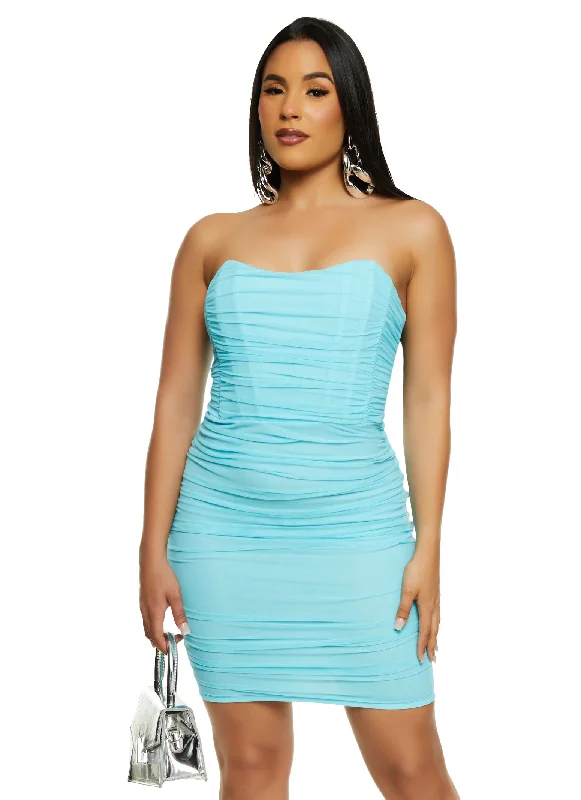 Haute Monde Ruched Corset Strapless Mini Dress