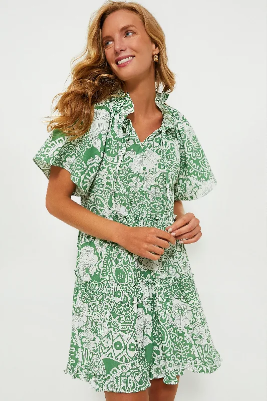 Green and White Tiered Thea Mini Dress