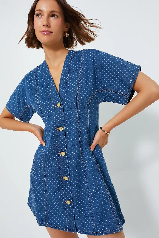 Mid Blue Stone Light Jacquard Denim Mini Dress