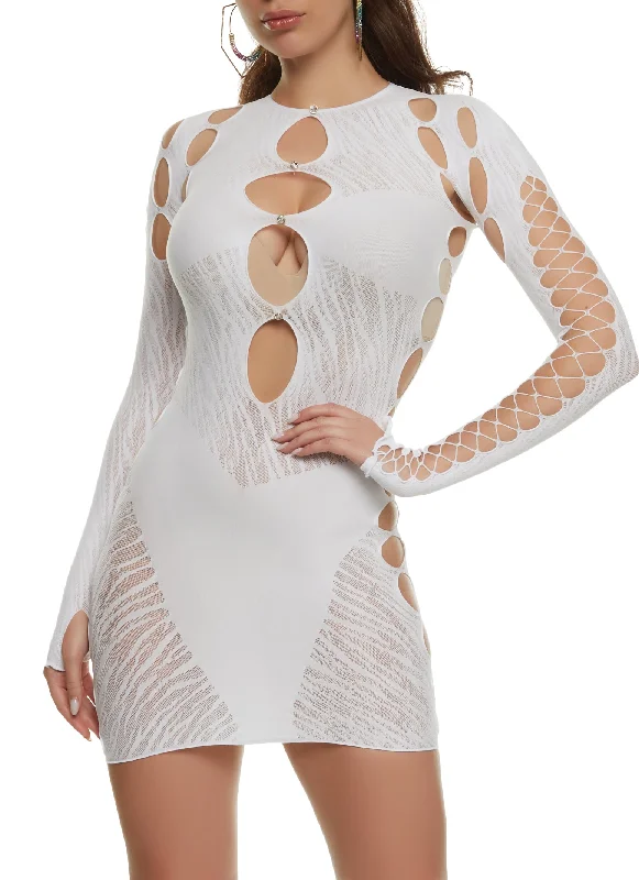 Seamless Rhinestone Cut Out Mini Dress