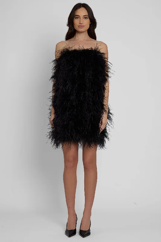 Cloud Feather Mini Dress - Black