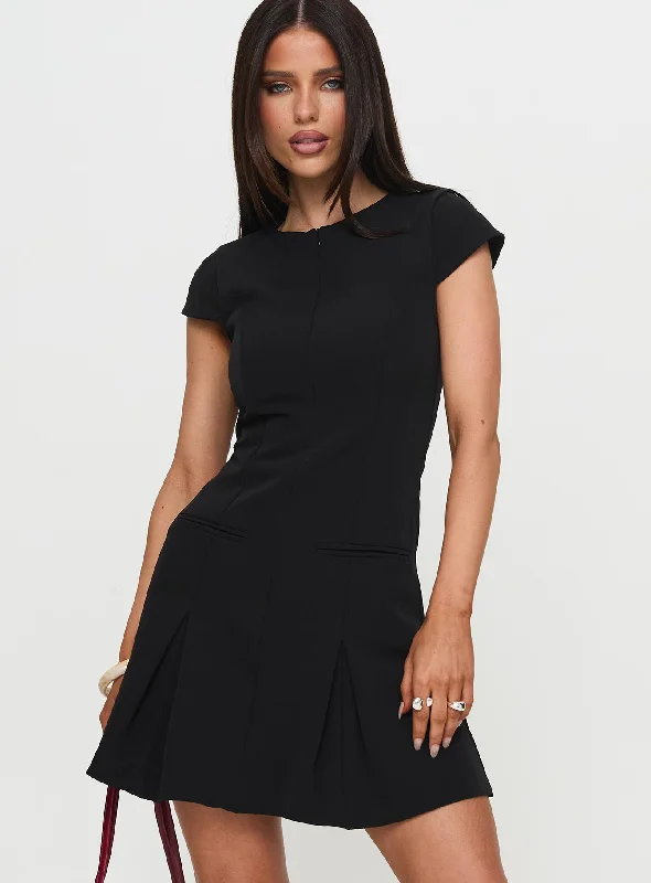 Kolette Pleat Mini Dress Black