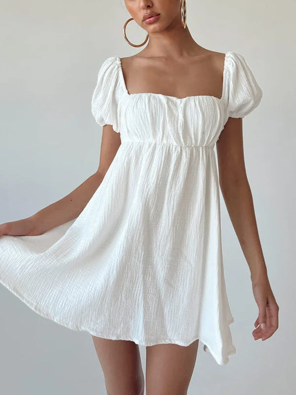 Short Puff Sleeve Square Neck Mini Dress