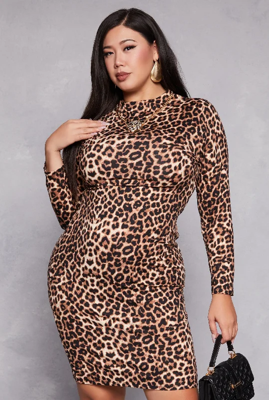 Plus Size Leopard Print Bodycon Dress