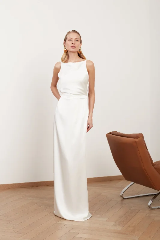 MANOA white satin long straight wedding dress