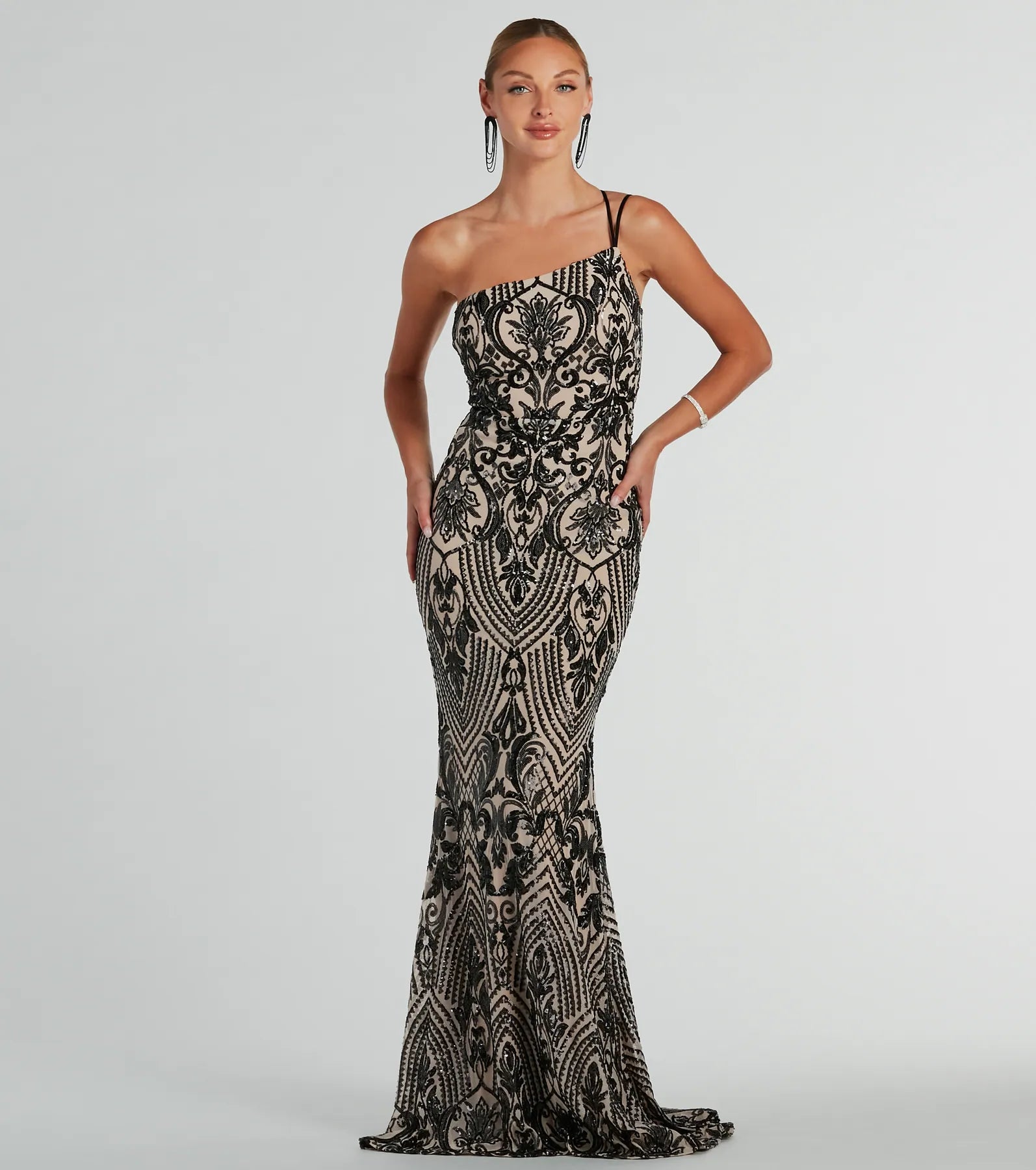 Sarah One-Shoulder Mermaid Sequin Formal Dress